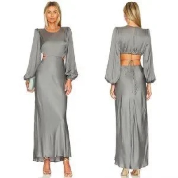 Astr Dresses & Skirts - ASTR The Label Quinn MaxiDress Sage Gray Long Sleeve Satin Gown Medium